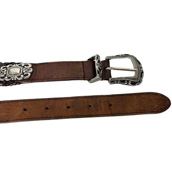 Vintage Brown Woven Strand Leather w Solid Brass Buckle  Size S - Picture 5 of 11
